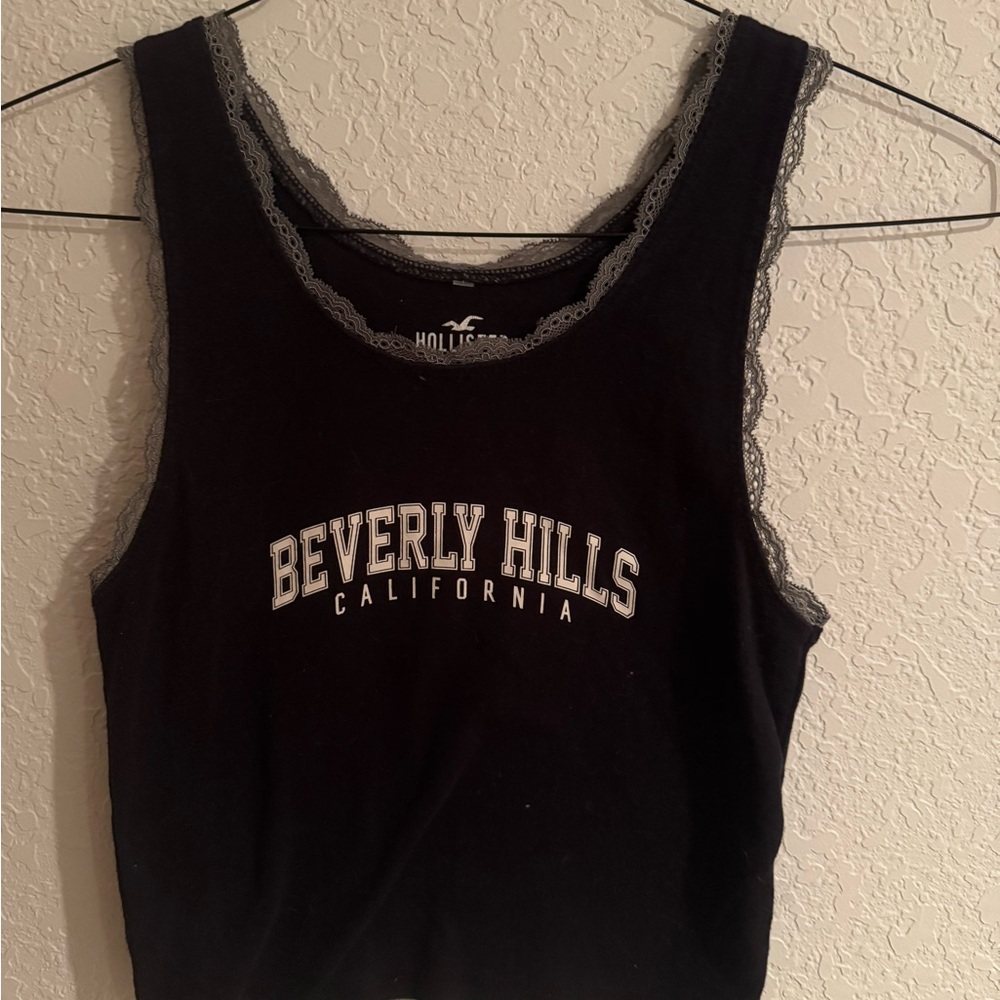 Hollister Black Beverly Hills Tank Top with Lace Trim